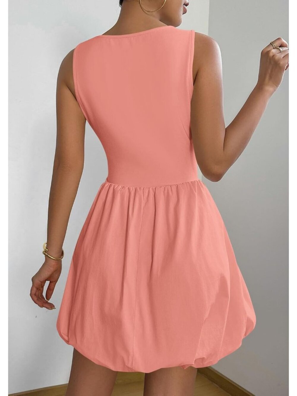 〽️Women's Pink Casual Sleeveless Tank Crew Neck Short Cocktail Mini Dress - Picture 3 of 6